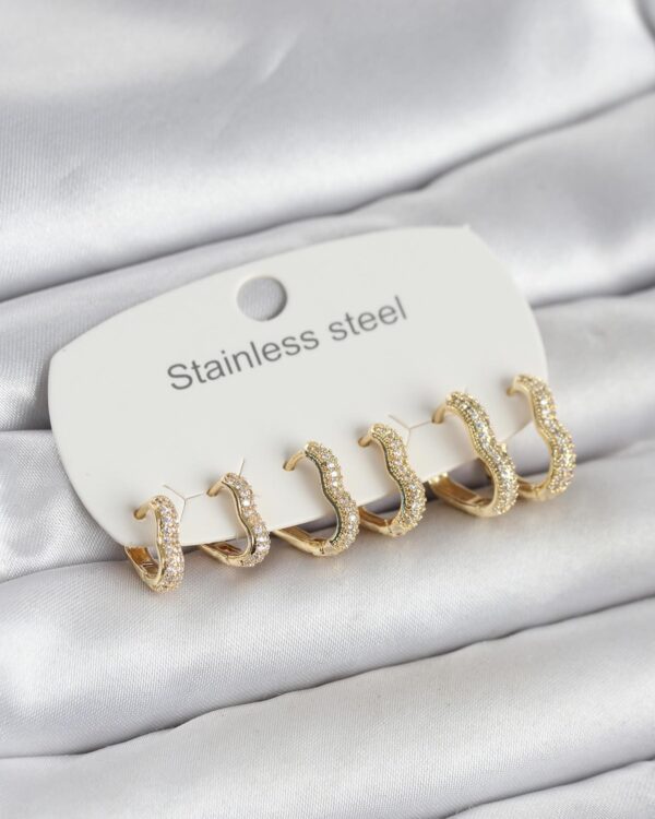 Çelik Gold Renk 6’lı Set Kalp Form Küpe
