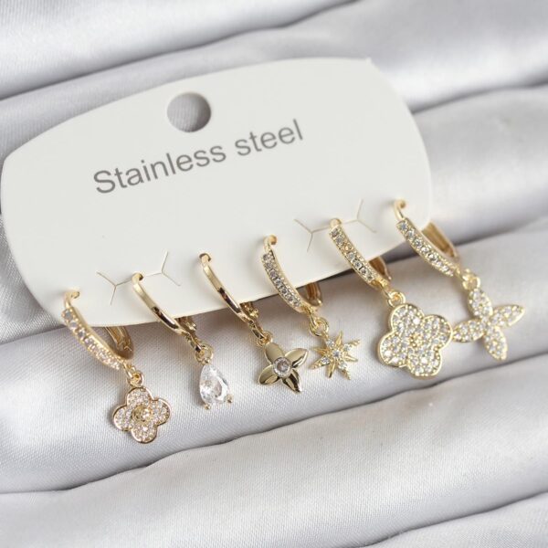 Çelik Gold Renk 6'lı Set Yonca Model Küpe