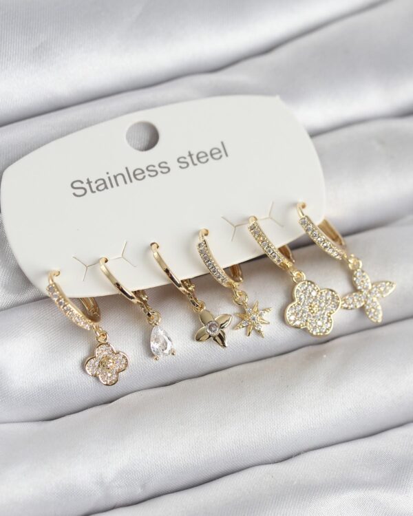 Çelik Gold Renk 6’lı Set Yonca Model Küpe