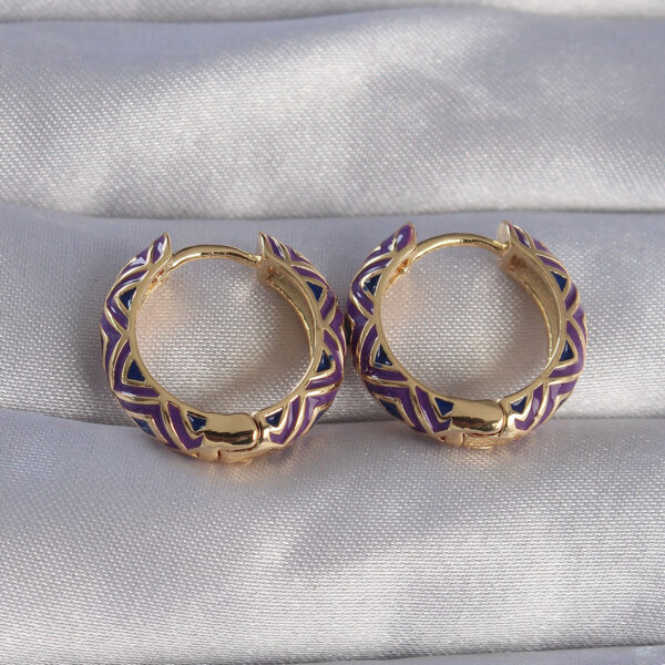 Gold Renk Mor Etnik Desenli Halka Küpe