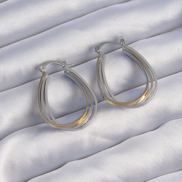 Gold Gümüş Renkli Oval Çoklu Görünümlü Küpe