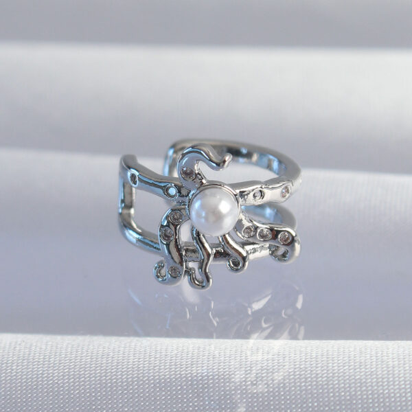 Gümüş Renk İncili Ahtapot Earcuff Küpe