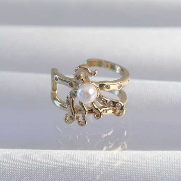 Gold Renk İncili Ahtapot Earcuff Küpe