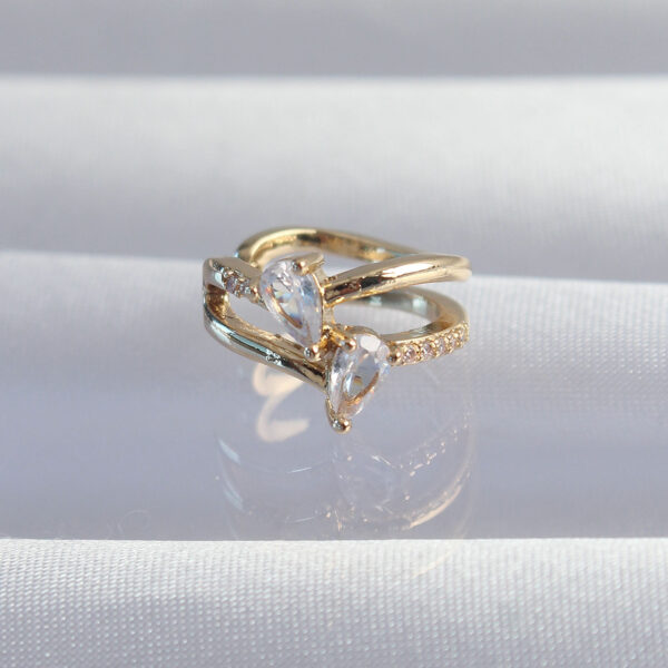 Gold Renk Zirkon Taşlı Damla Earcuff Küpe