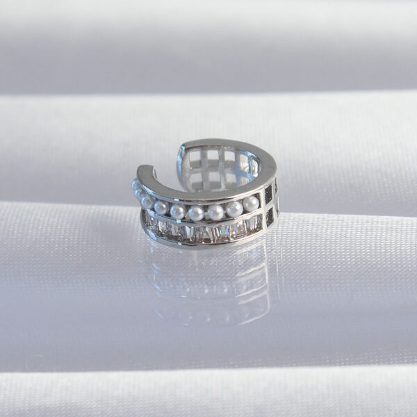 Gümüş Renk İncili Baget Taşlı Earcuff Küpe