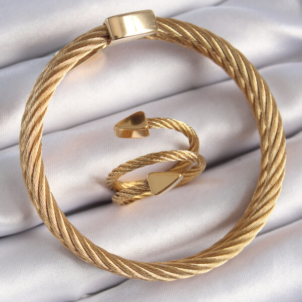 Çelik Gold Renk Sarmal Model Erkek Bileklik Yüzük Kombini