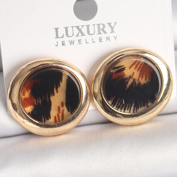 Gold Renk Leopar Desen Daire Model Küpe