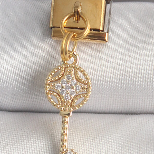 Çelik Gold Renk Sallantı Zirkon Taşlı Anahtar Model Nomination Charm