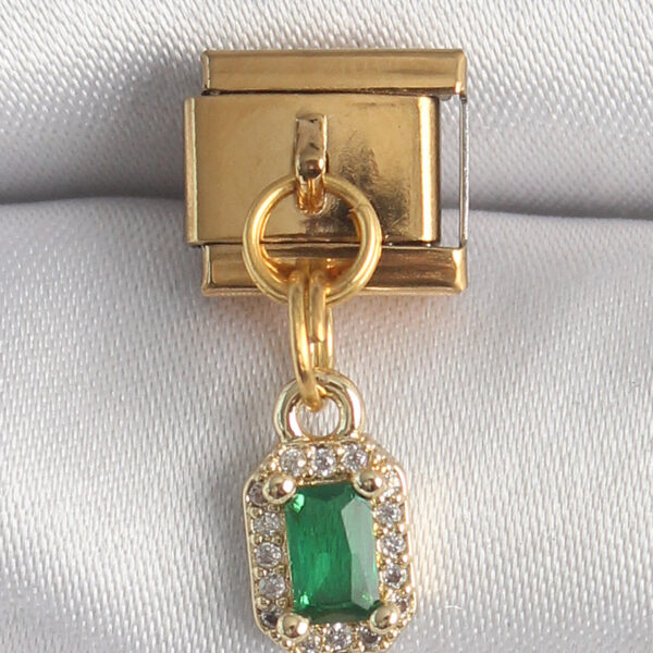 Çelik Gold Renk Sallantı Kare Yeşil Zirkon Taşlı Nomination Charm