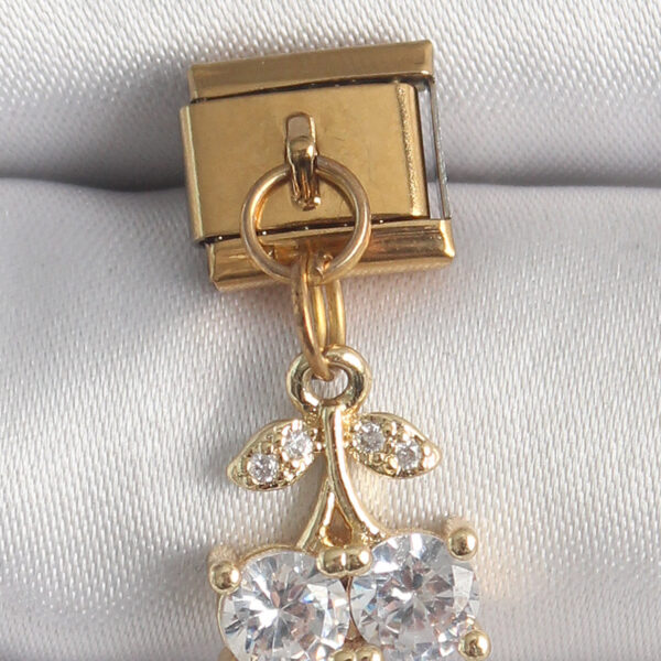 Çelik Gold Renk Sallantı Zirkon Taşlı Kiraz Model Nomination Charm