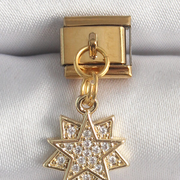Çelik Gold Renk Sallantı Zirkon Taşlı Yıldız Model Nomination Charm