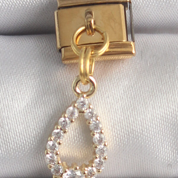 Çelik Gold Renk Sallantı Zirkon Taşlı Damla Model Nomination Charm
