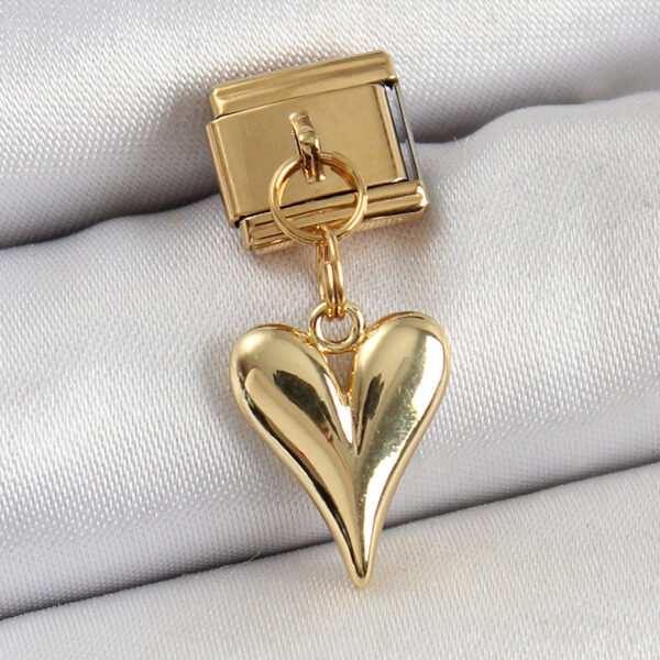 Çelik Sallantılı Kalp Model Gold Renk Nomination Charm