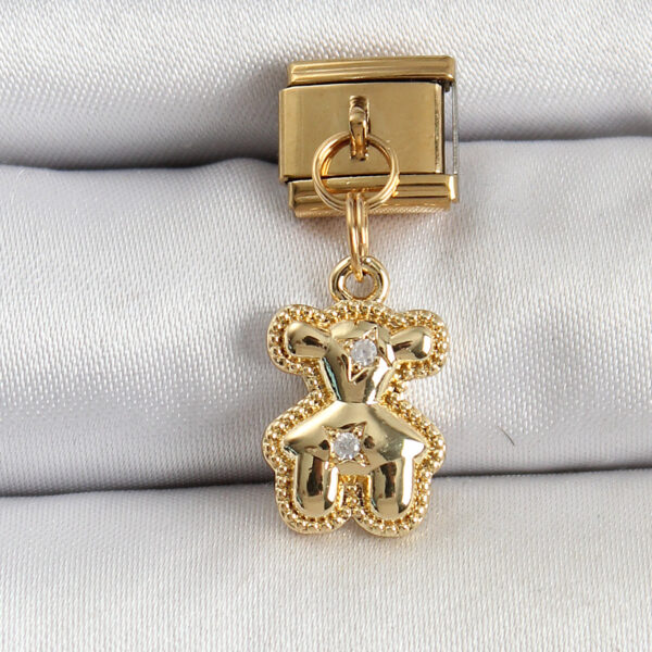 Çelik Sallantılı Zirkon Taşlı Ayıcık Model Gold Renk Nomination Charm