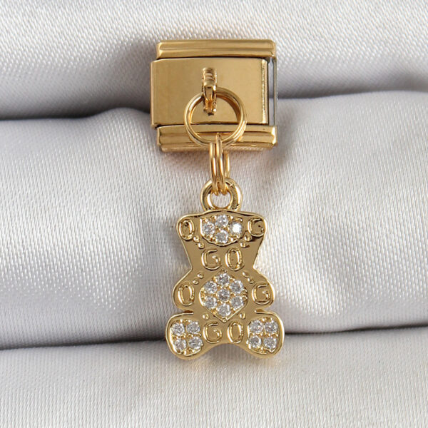 Çelik Sallantılı Zirkon Taşlı Ayıcık Model Gold Renk Nomination Charm