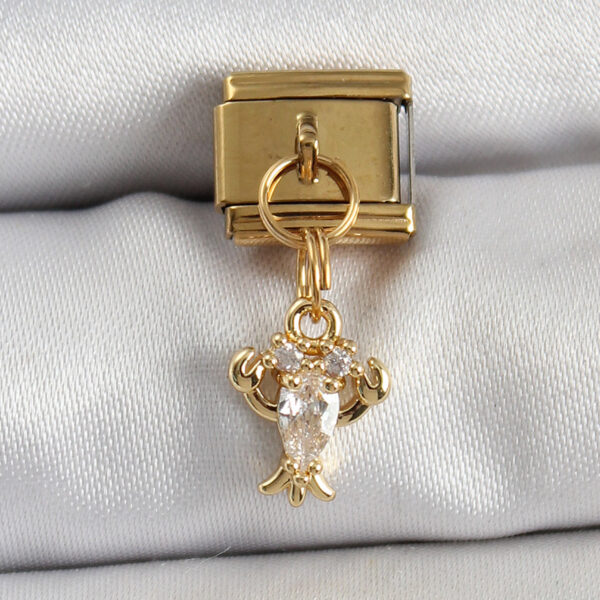 Çelik Sallantılı Zirkon Taşlı Yengeç Model Gold Renk Nomination Charm