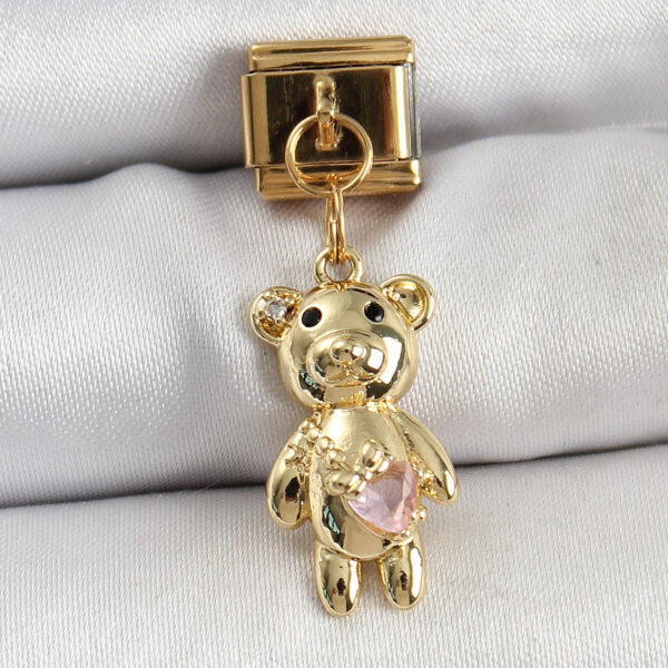 Çelik Sallantılı Zirkon Taşlı Ayıcık Model Gold Renk Nomination Charm