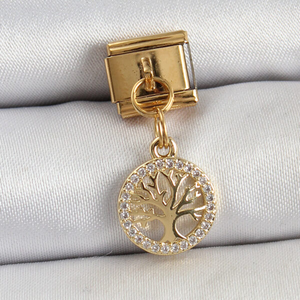 Çelik Sallantılı Zirkon Taşlı Hayat Ağacı Model Gold Renk Nomination Charm
