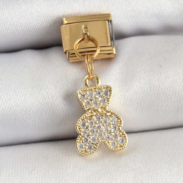 Çelik Sallantılı Zirkon Taşlı Ayıcık Model Gold Renk Nomination Charm