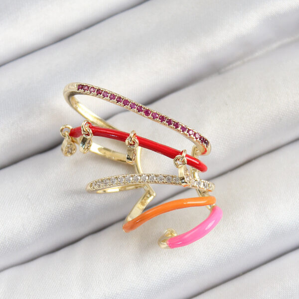 Zirkon Taşlı Kırmızı Turuncu Pembe Sıkıştırma Sağ Kıkırdak Gold Renk Küpe