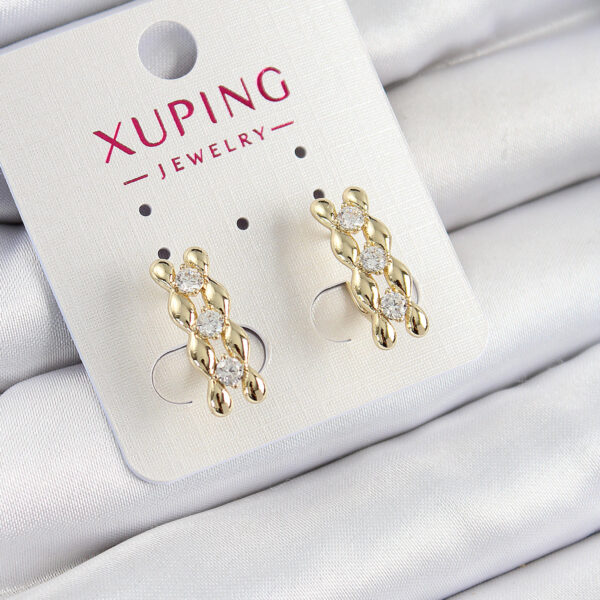 Xuping Zirkon Taşlı Sıralı Damla Model Gold Renk Küpe