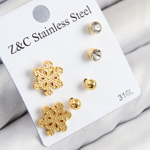 Çelik Zirkon Taşlı Kar Tanesi Model Gold Renk Set Küpe