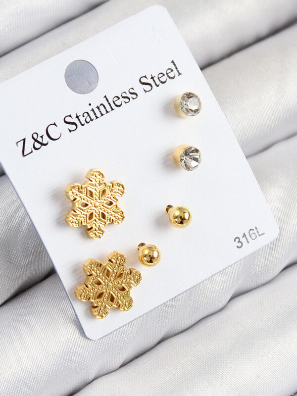 Çelik Zirkon Taşlı Kar Tanesi Model Gold Renk Set Küpe