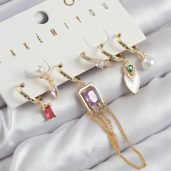 Zirkon Taşlı Sallantılı Ve İncili Gold Renk 6'lı Küpe Set