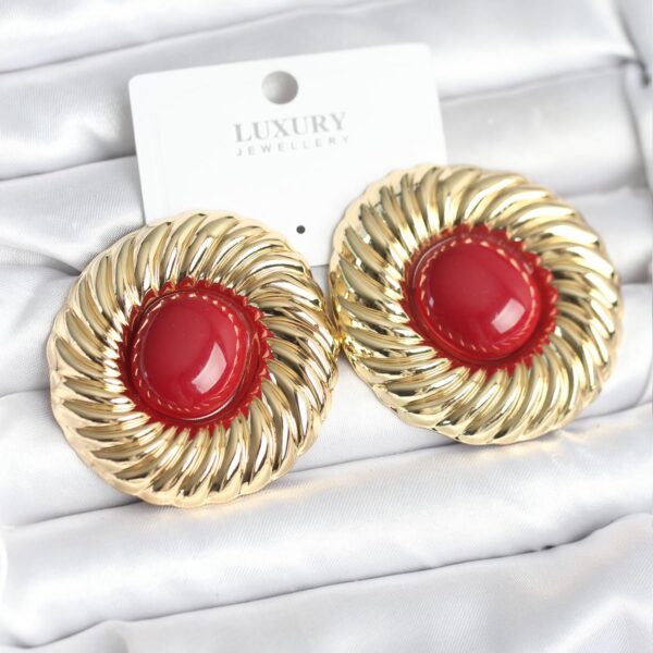 Gold Renk Bordo Boncuklu Vintage Küpe