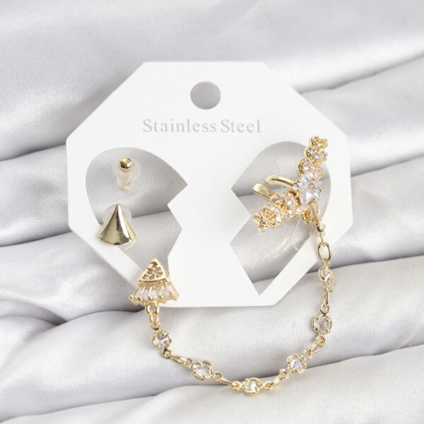 Gold Renk Yıldızlı Model Zincir Bağlantılı Ear Cuff Küpe Seti