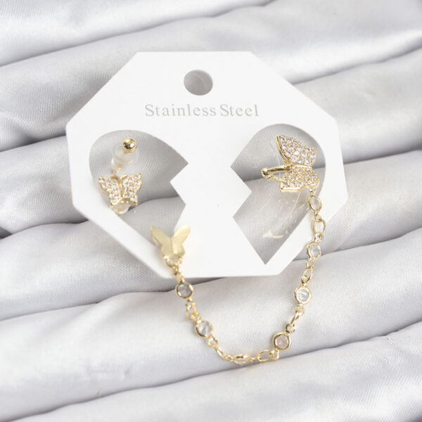Kelebek Model Gold Renk Zincir Bağlantılı Ear Cuff Küpe Seti
