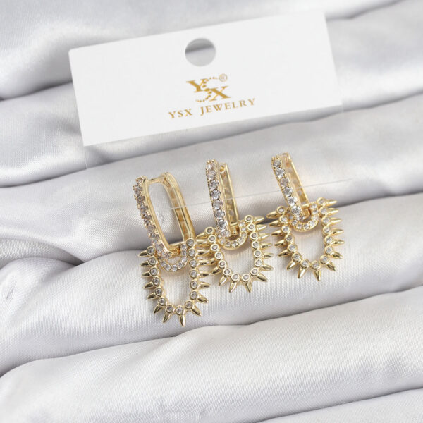 Gold Renk Zirkon Taşlı Vintage Model YSX Trio Küpe Seti