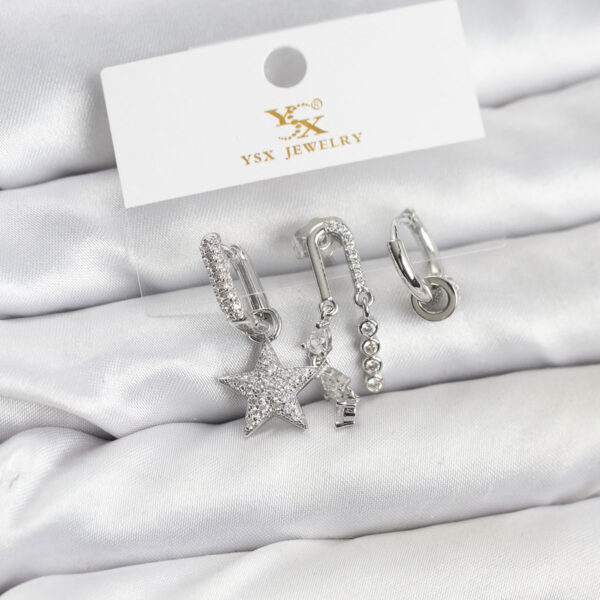 Gümüş Renk Zirkon Taşlı Yıldız Vintage Model YSX Trio Küpe Seti
