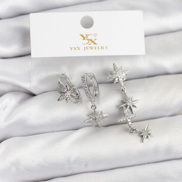 Gümüş Renk Zirkon Taşlı Kutup Yıldızı Model YSX Trio Küpe Seti