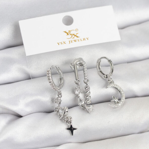 Gümüş Renk Zirkon Taşlı Uzay Model YSX Trio Küpe Seti