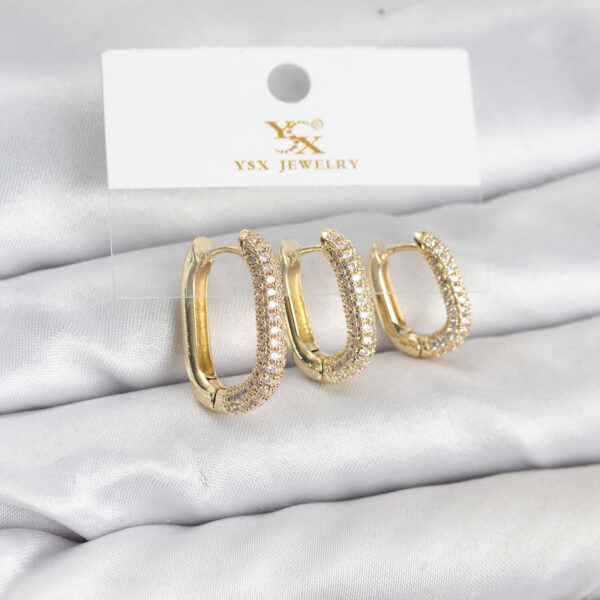 Gold Renk Zirkon Taşlı Halka Model YSX Trio Küpe Seti