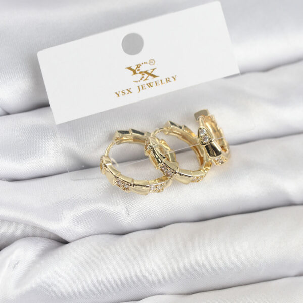Gold Renk Zirkon Taşlı Halka Yılan Model YSX Trio Küpe Seti