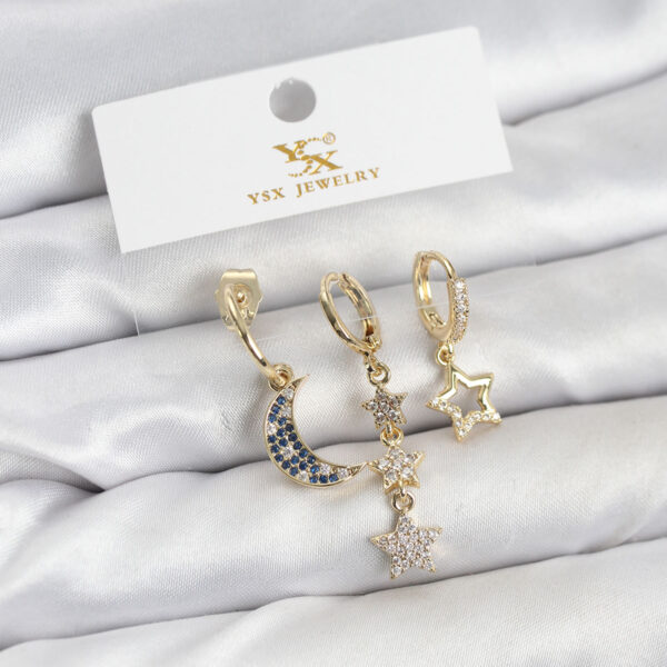Gold Renk Zirkon Taşlı Ay ve Yıldız Model YSX Trio Küpe Seti