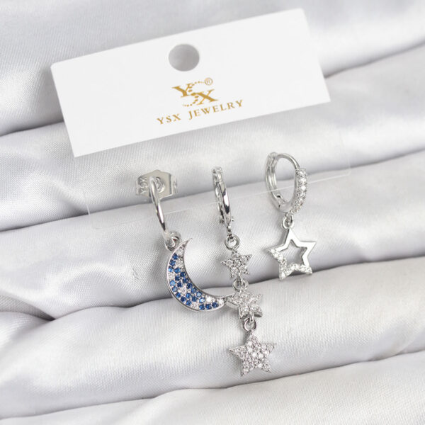 Gümüş Renk Zirkon Taşlı Ay ve Yıldız Model YSX Trio Küpe Seti