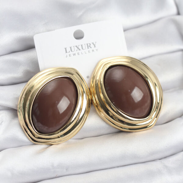 Kahverengi Badem Model Vintage Gold Küpe