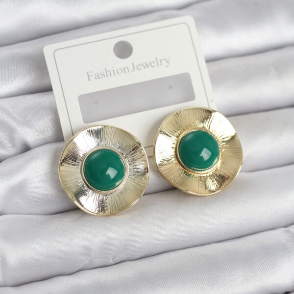 Vintage Model Yeşil Gold Renk Küpe
