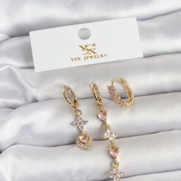 Gold Renk Pembe Zirkon Taşlı 3'lü Küpe