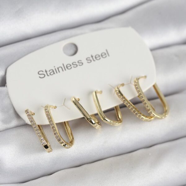 Çelik Gold Renk 6'lı Set Geometrik Model Küpe