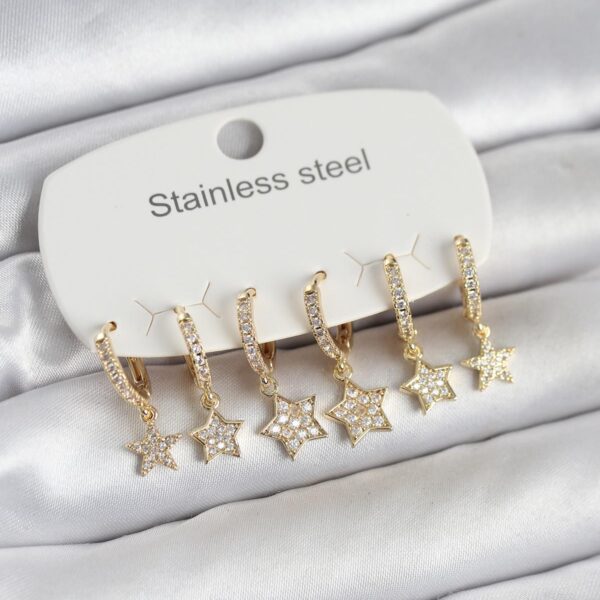 Çelik Gold Renk 6'lı Set Yıldız Model Küpe