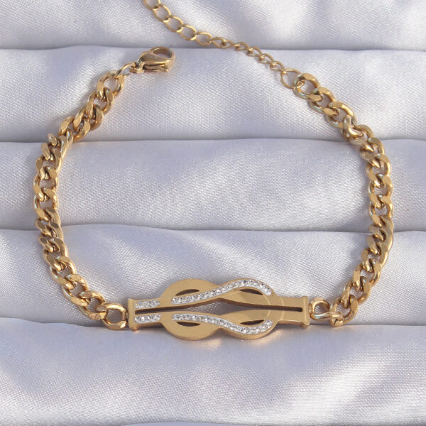 Çelik Gold Renk Zirkon Taşlı Kemer Tokası Model Zincir Bileklik