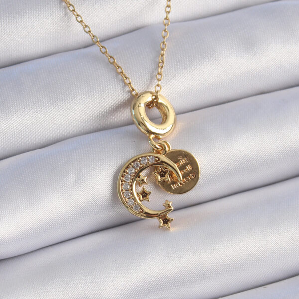 Çelik Gold Renk Zirkon Taşlı Ay Yıldız Model Charm Model Kolye