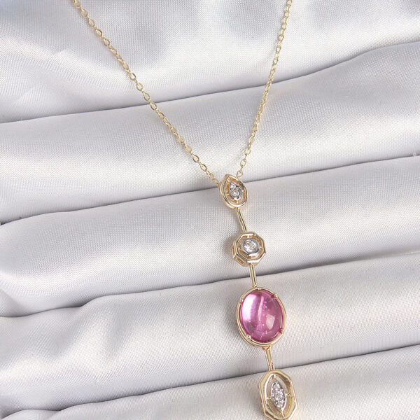 Zincir Gold Renk Pembe Zirkon Taşlı Y Kolye