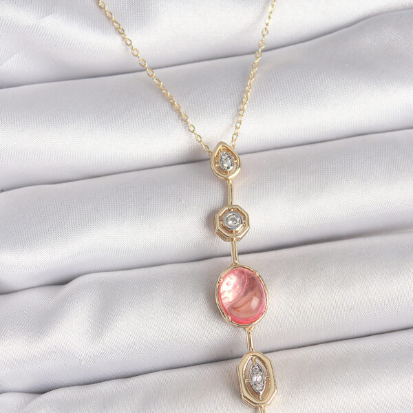 Zincir Pembe Gold Renk Zirkon Taşlı Y Kolye