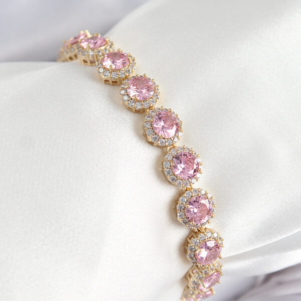 Pembe Zirkon Taşlı Daire Baget Model Gold Renk VIP Seri Bileklik