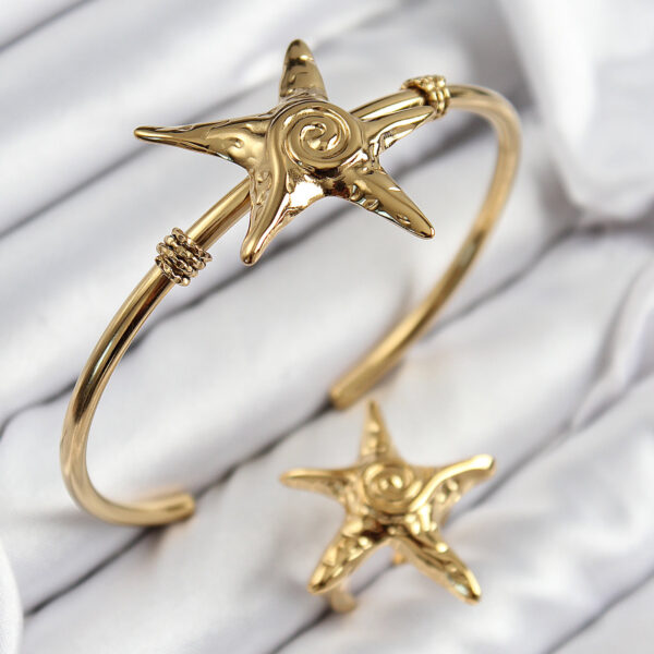 Deniz Yıldızı Model Gold Renk Bileklik Yüzük Set